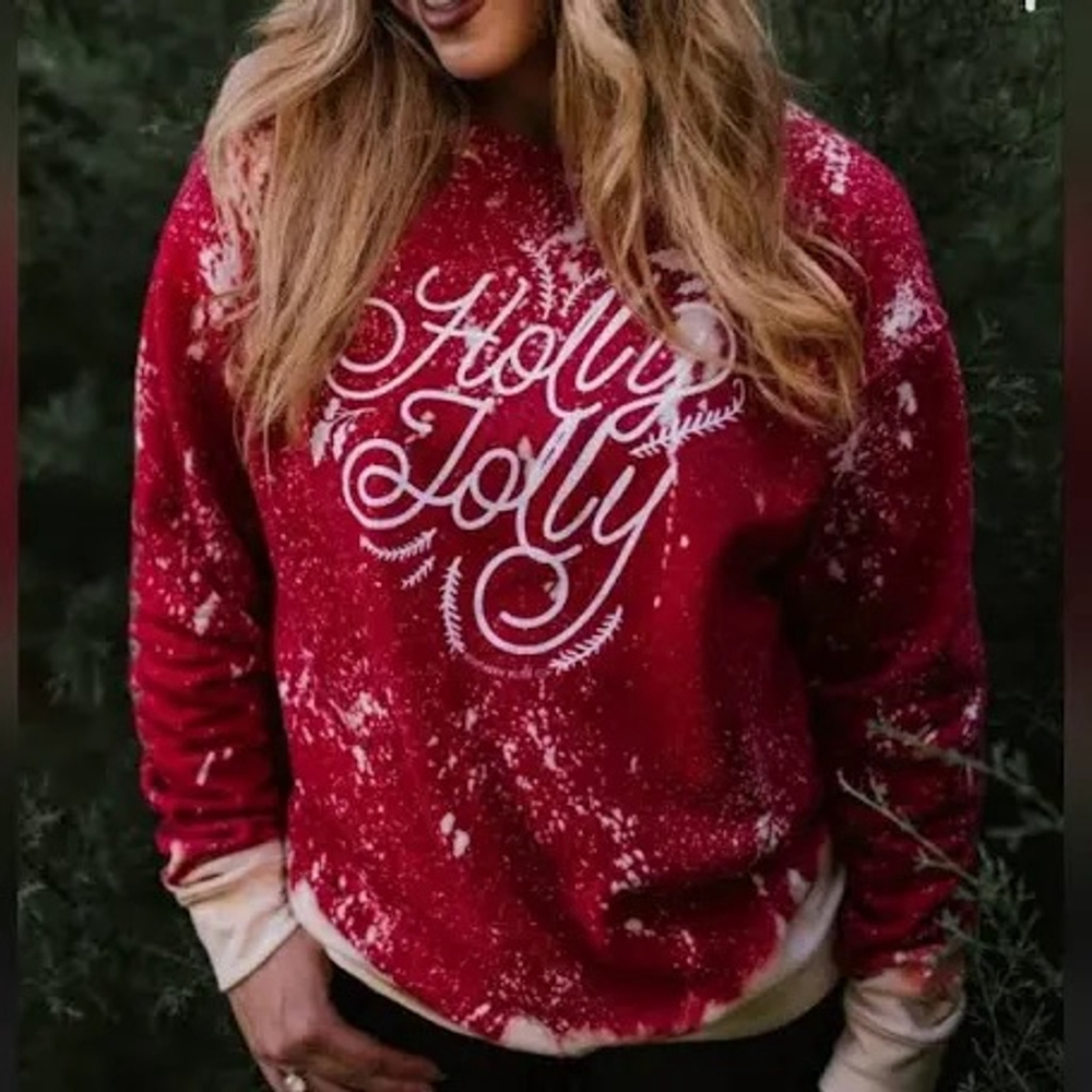 Southern Bliss Company Red Bleached Holly Jolly Sweatshirt XL